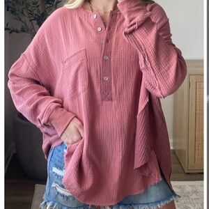 GAUZE OVERSIZED MAUVE PINK RED TUNIC TOP